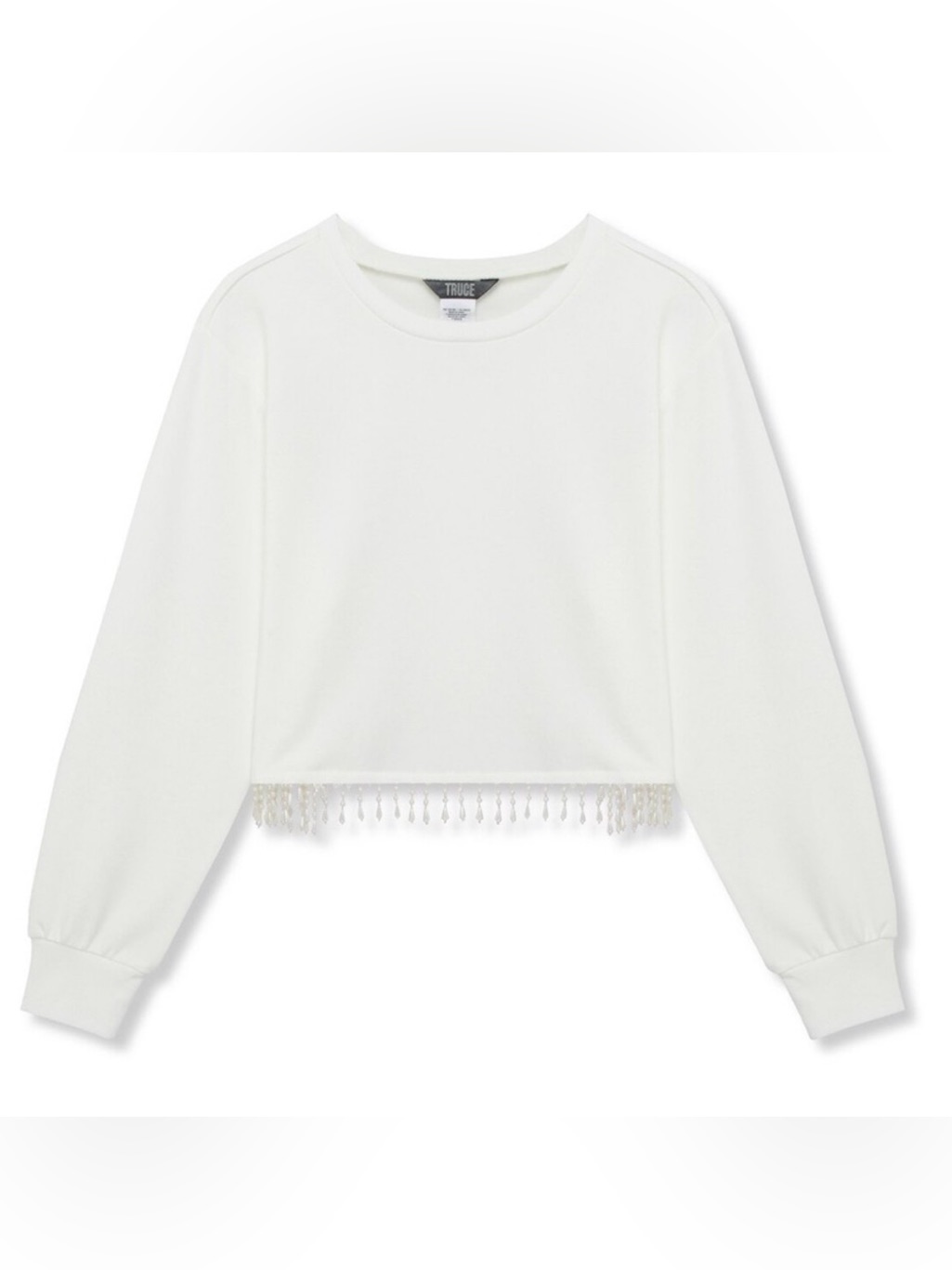 Truce Girls White Fringe Hem Cropped Sweatshirt Size 14 Nwt
